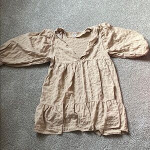 Cotton On Tan Dress with Puffed Sleeves and Empire Waist